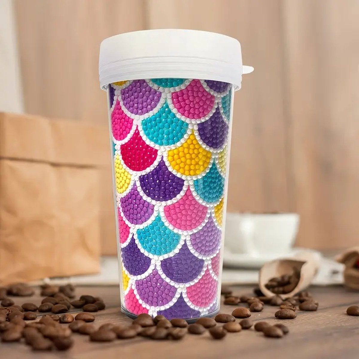 Diamond Painting - Drinkbeker - Koffie - Thee - Water - Kleurig - Volledig - Ronde steentjes - 18.5x16.5cm - 470ml