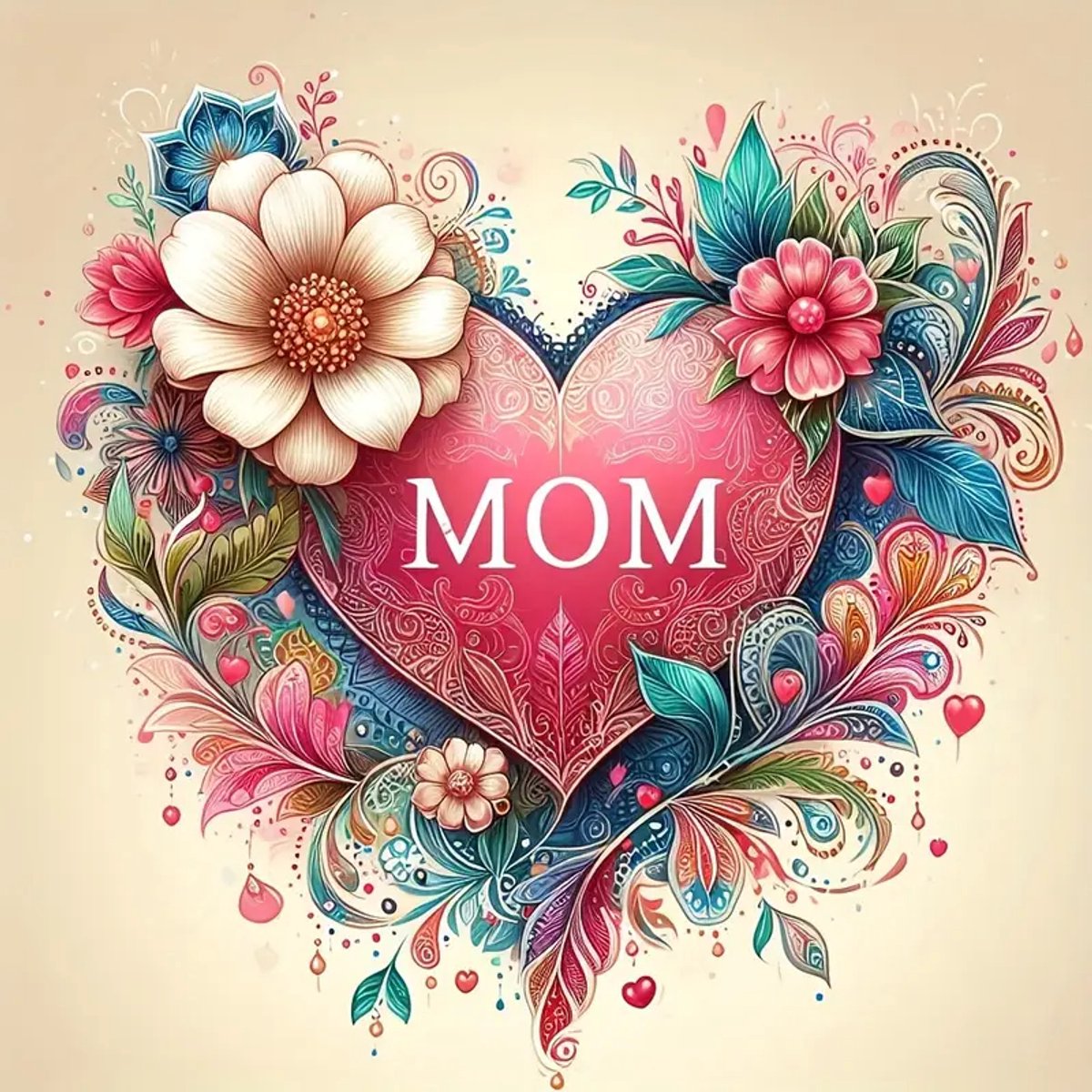 Diamond Painting - Hart - Bloemen - Mom - Mam - Moederdag - Volledig - Ronde steentjes - 20x20cm