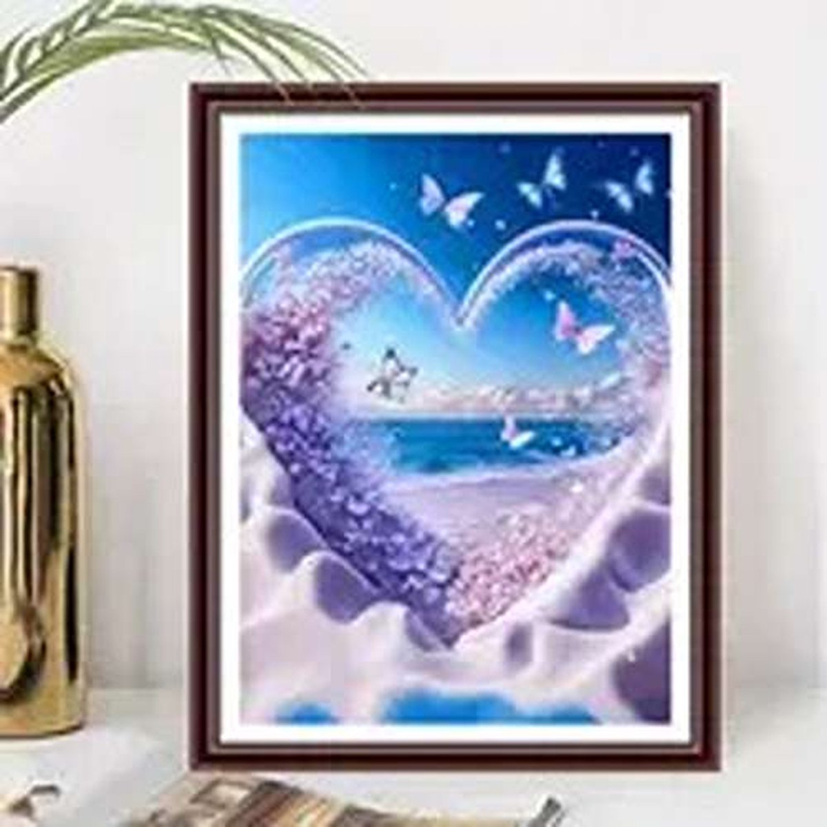 Diamond Painting - Hart - Vlinders - Water - Valentijn - Volledig - Ronde steentjes - 20x20cm