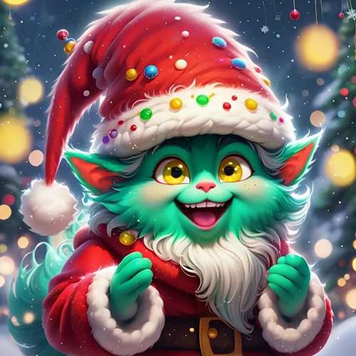 Diamond Painting - Kerst - Grinch - Baby kerstman - Volledig - Ronde steentjes - 20x20cm