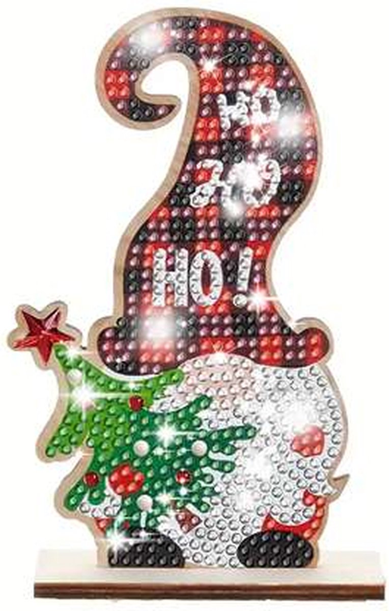 Diamond Painting - Kerst - Hout figuur op standaard - Kerstman - Hohoho - Volledig - Ronde steentjes - 15x9cm