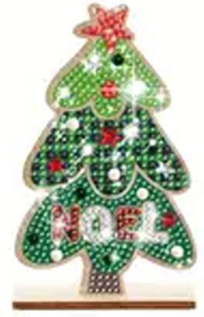 Diamond Painting - Kerst - Kerstboom op standaard - Volledig - Ronde steentjes - 9x15cm