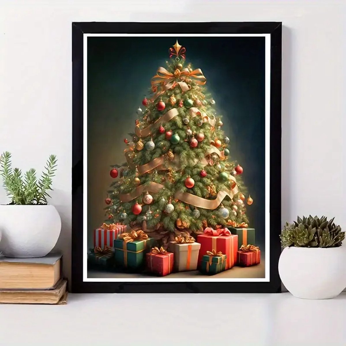 Diamond Painting - Kerstboom - Cadeaus - Volledig - Ronde steentjes - 30x40cm
