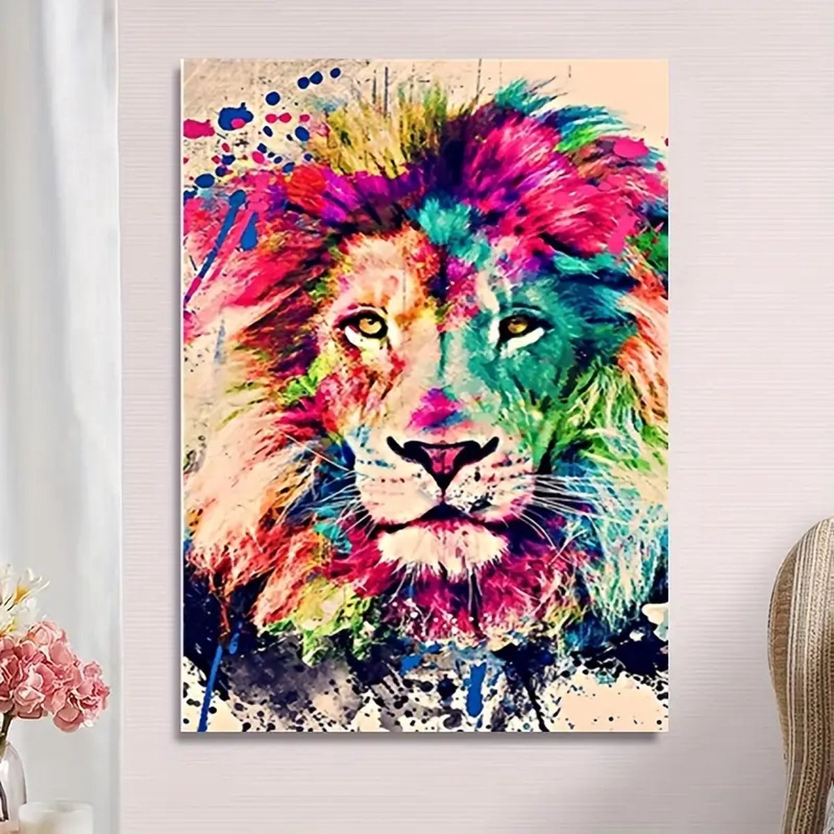 Diamond Painting - Leeuw - Kleurrijk - Verfspetters - Volledig - Ronde steentjes - 30x40cm