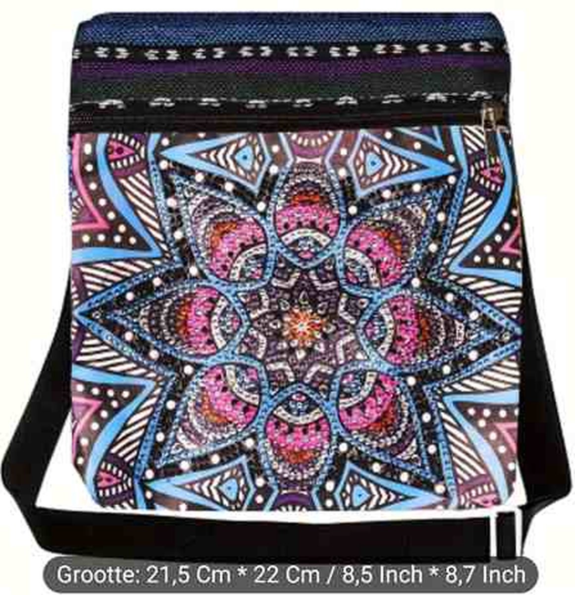 Diamond Painting - Tas - Crossbody tas - 2 openingen - Voorkant en boven rits - Vierkante tas - Ronde steentjes - Mandala - 22x21.5cm