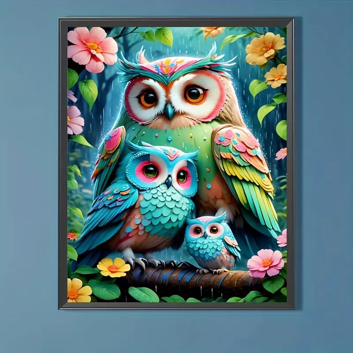 Diamond Painting - Uilen - Moeder uil - Bos - Familie - Volledig - Ronde steentjes - 30x40cm