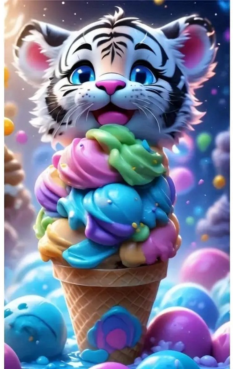 Diamond Painting - Welp - ijs - Kleurrijk - Volledig - Ronde steentjes - 30x40cm