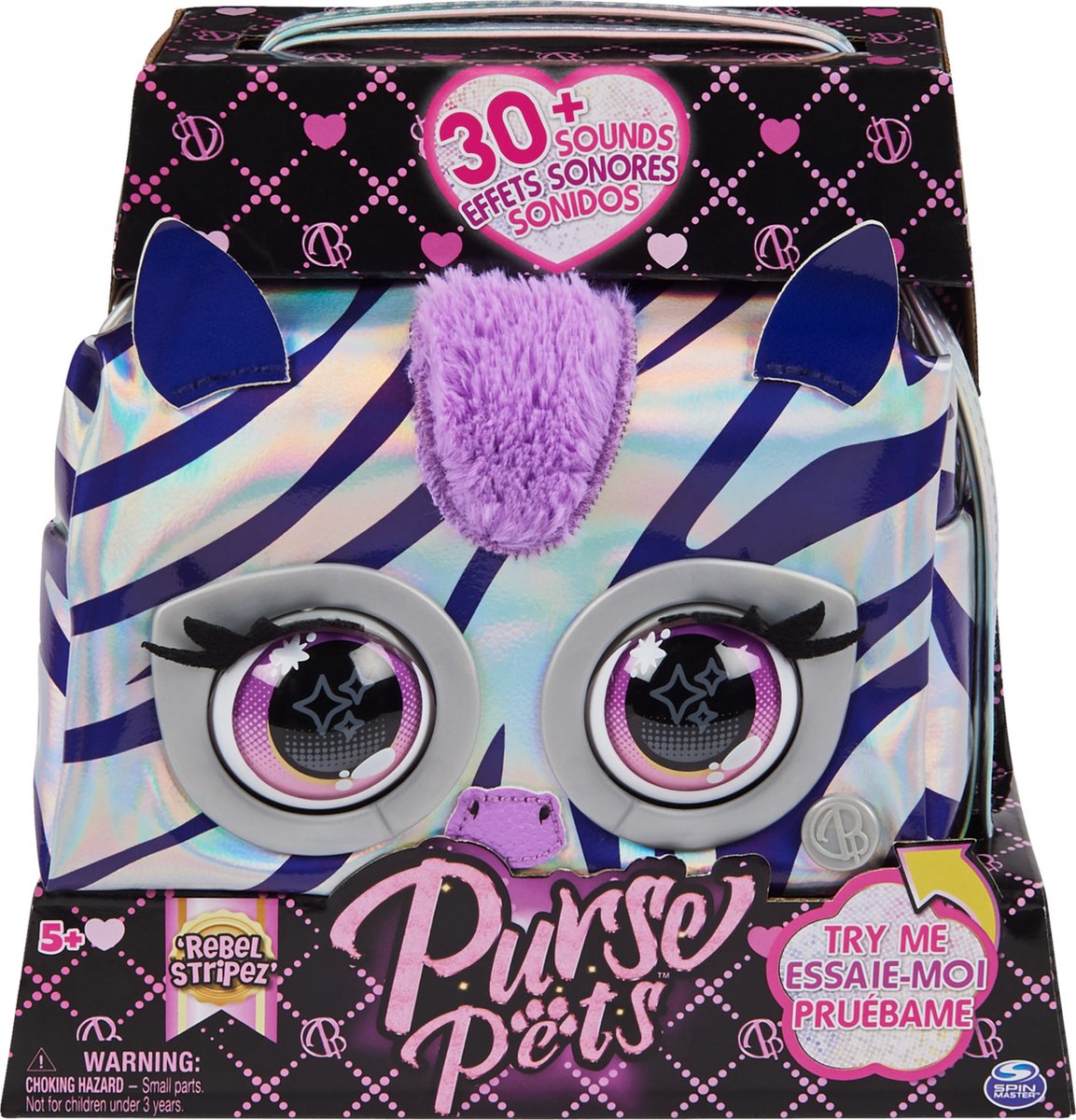 Purse Pets - Metallic Bag - Zebra - Interactief speelgoedtas meer dan 30 geluiden en lichteffecten