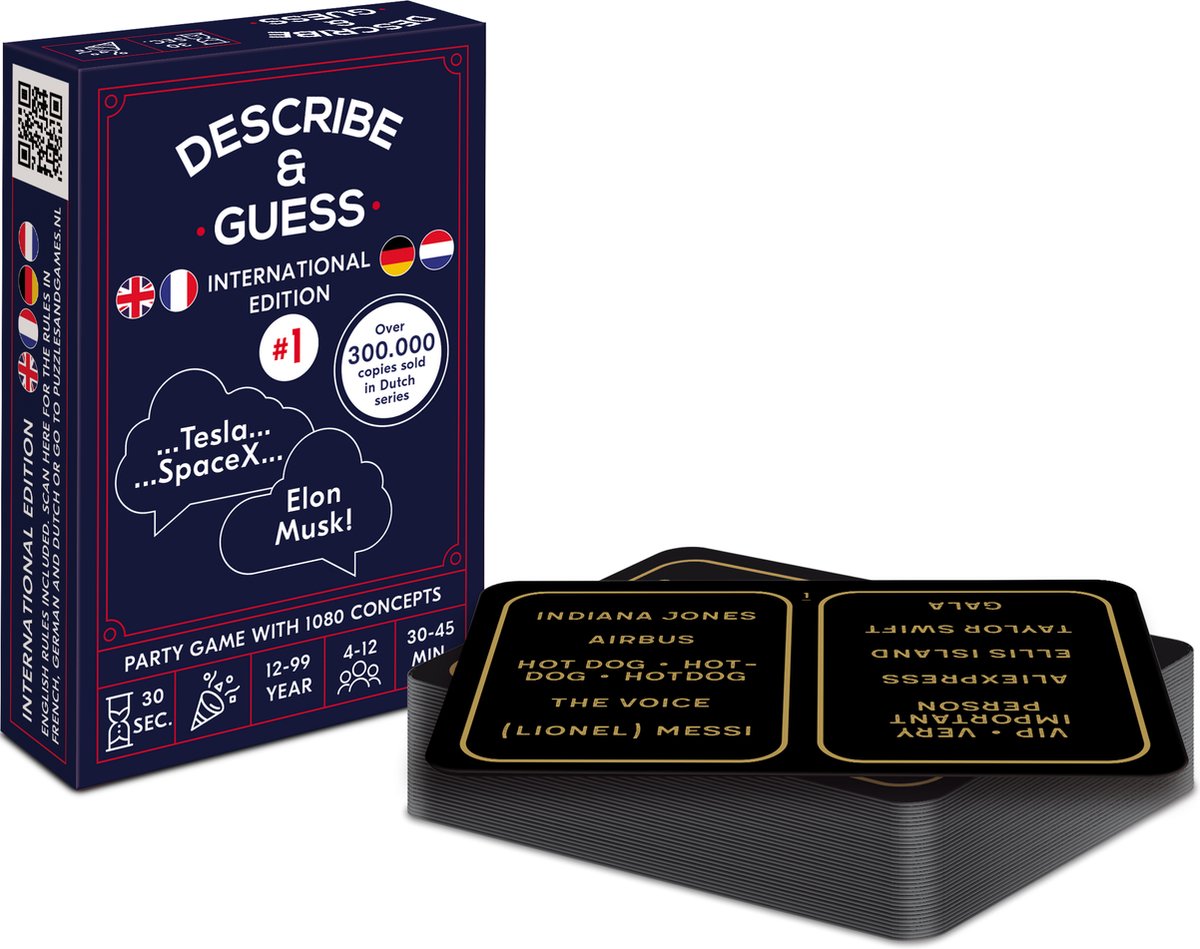 Describe & Guess (Omschrijven & Raden) - International Edition (UK+NL+FR+DE) - Kaartspel - Pocket size party game - 30 Seconds time limit per 5 concepts - 1080 concepts in total