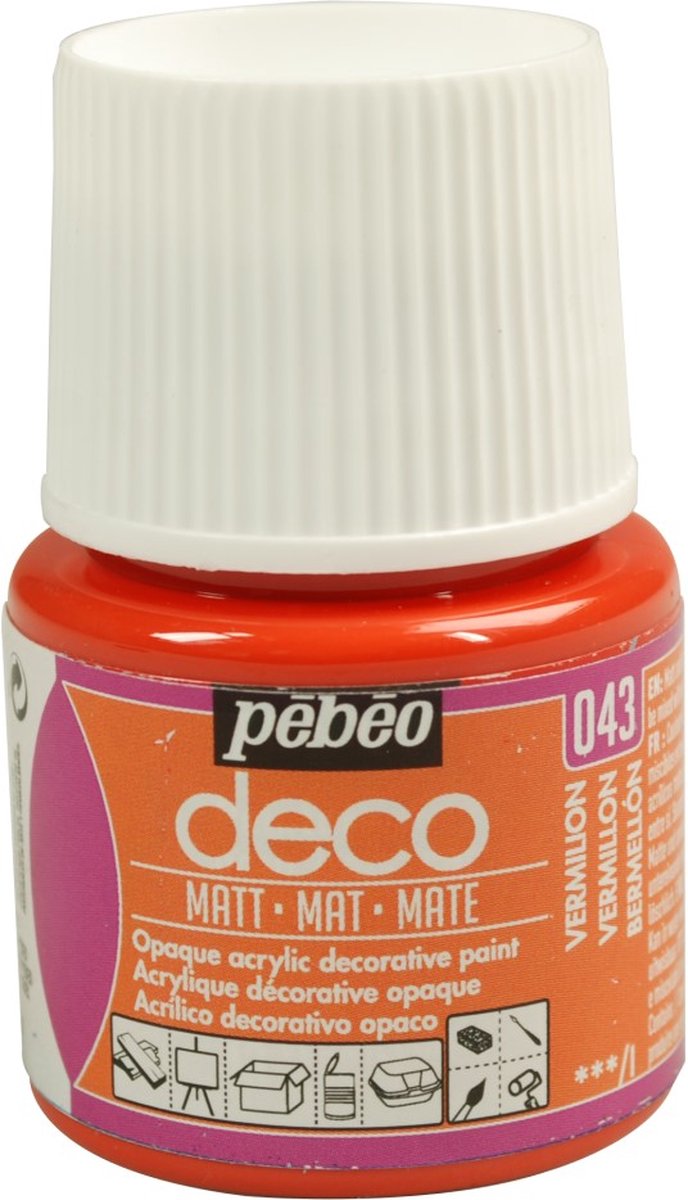 Verf vermiljoen - acryl mat - dekkend - 45 ml - déco - Pébéo