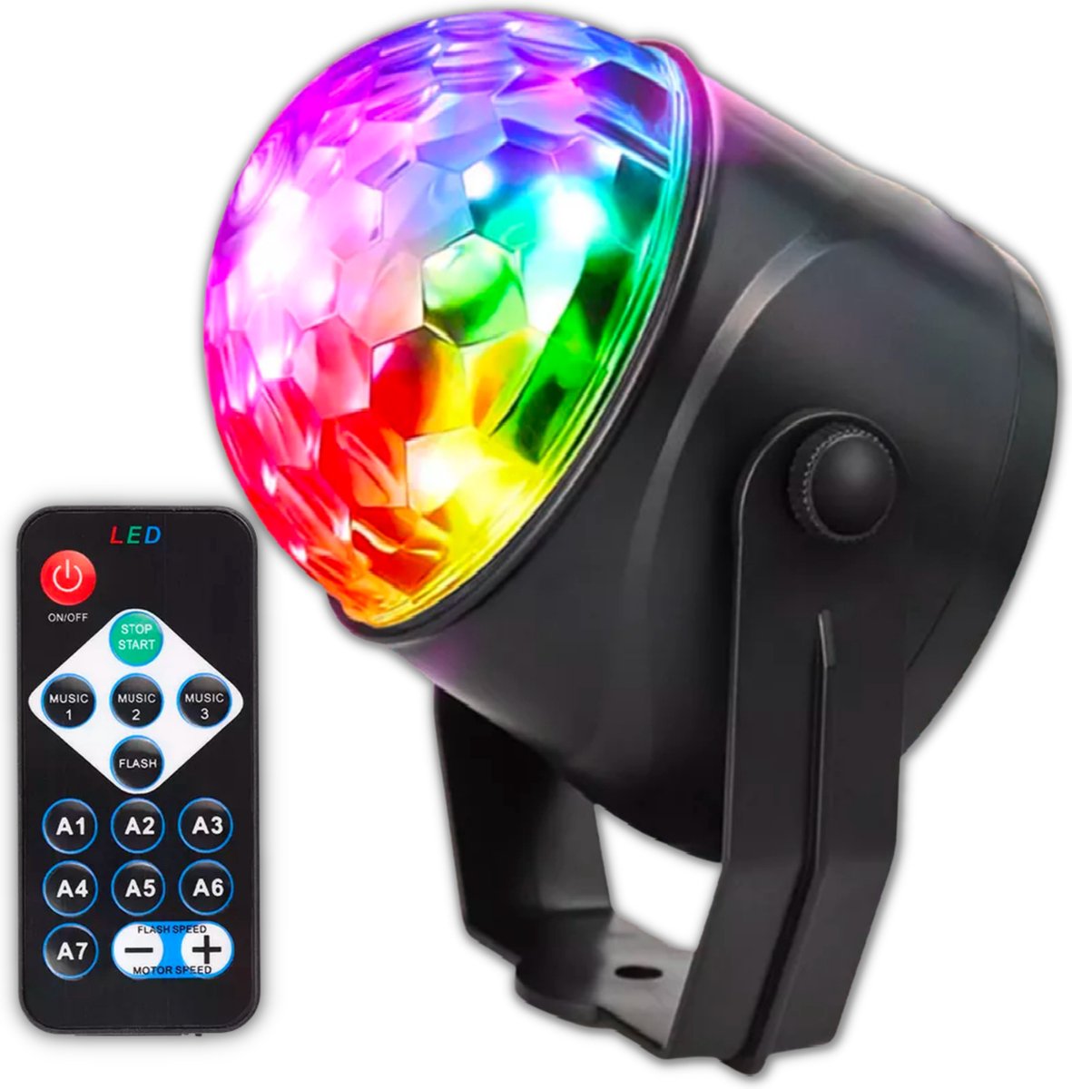 Q-Mate Discolamp - Discobol - Muziekgestuurd - Roterende LED discolamp - Voor kinderen en volwassenen - Op batterijen - Inclusief afstandsbediening