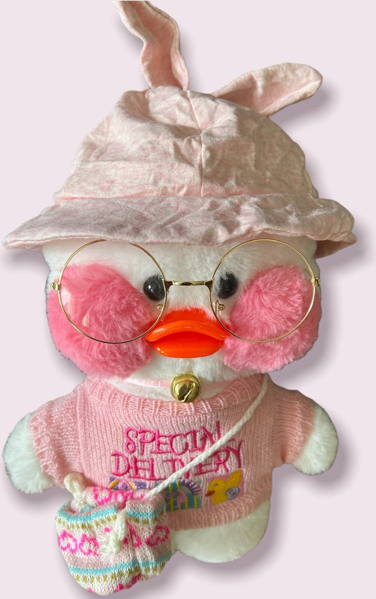 Paper Duck knuffel - Paper Duck - Lalafanfan - Paperduck - Knuffel Eend - 30cm - met Special delivery trui
