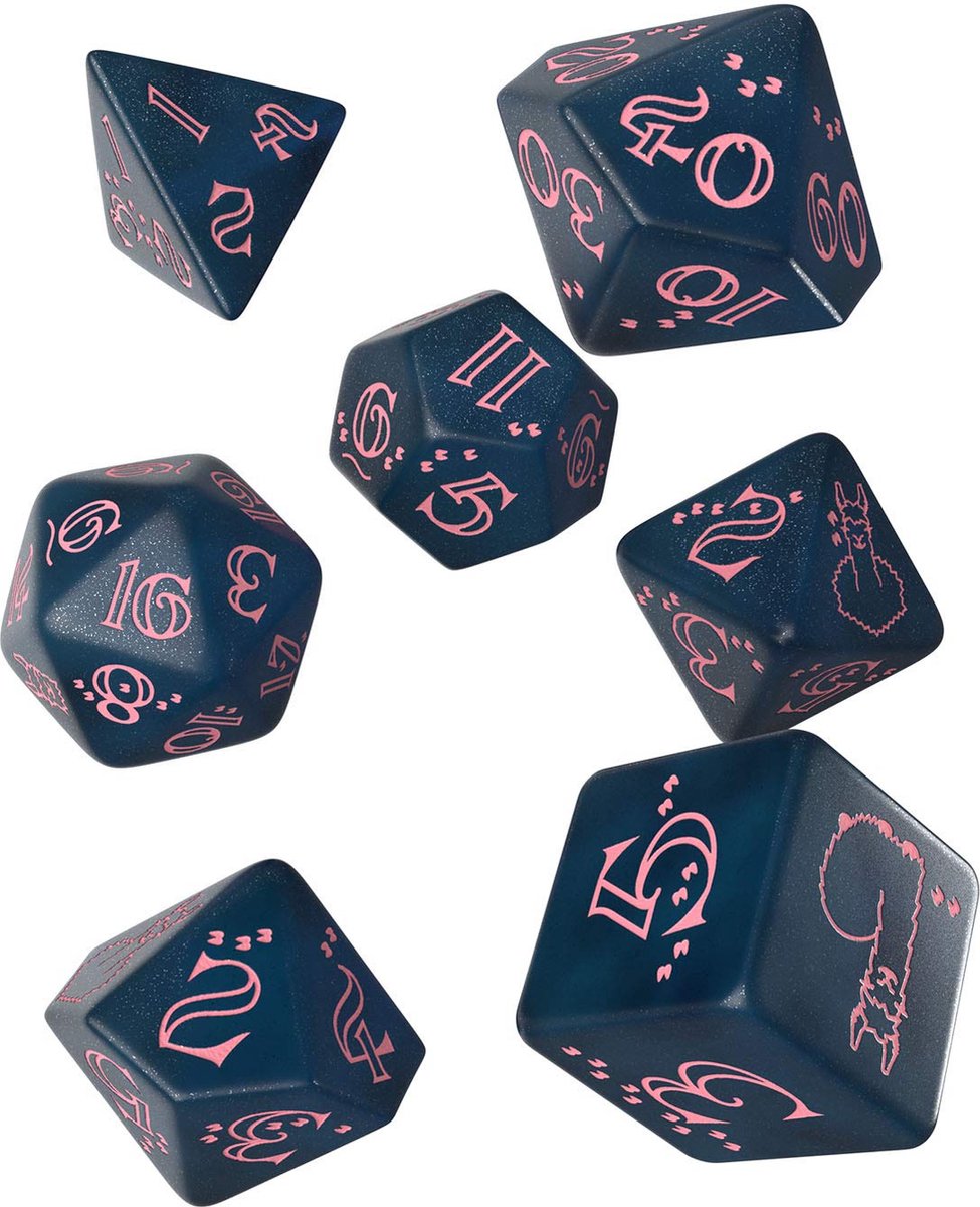 Q Workshop Sparkling Llama Dice Set Glittering dark Blue & Pink (7) Dice
