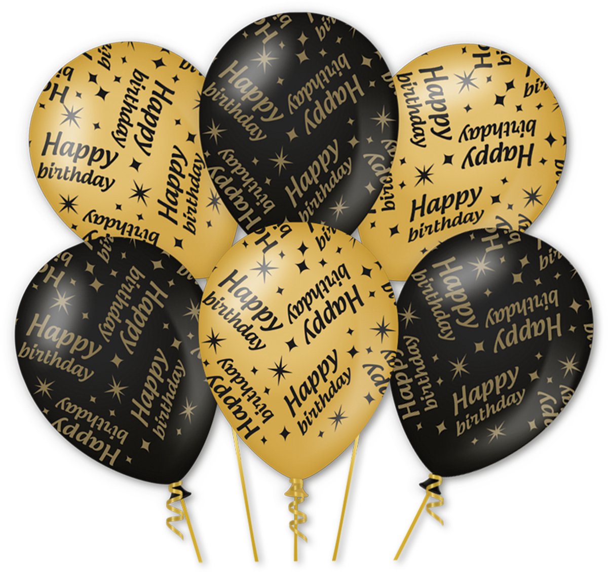 Q2P - Happy Birthday Ballonnen - Zwart & Goud - Helium Geschikt – Verjaardag Versiering - 6 Stuks