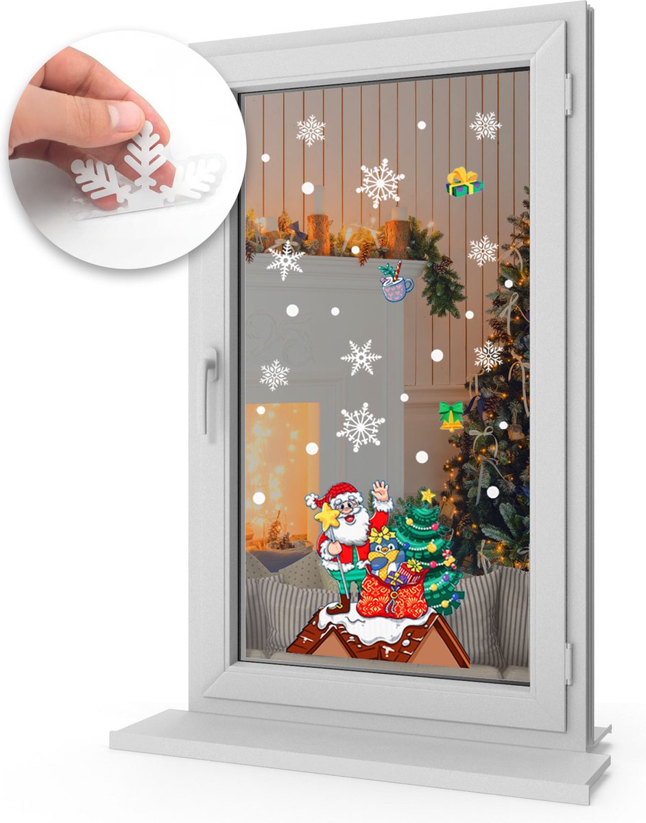 Q2P - Kerst Raamstickers - Kerstman - Gekleurd - Raamdecoratie - Stickers - Raamversiering - Kerst – 30 Stuks