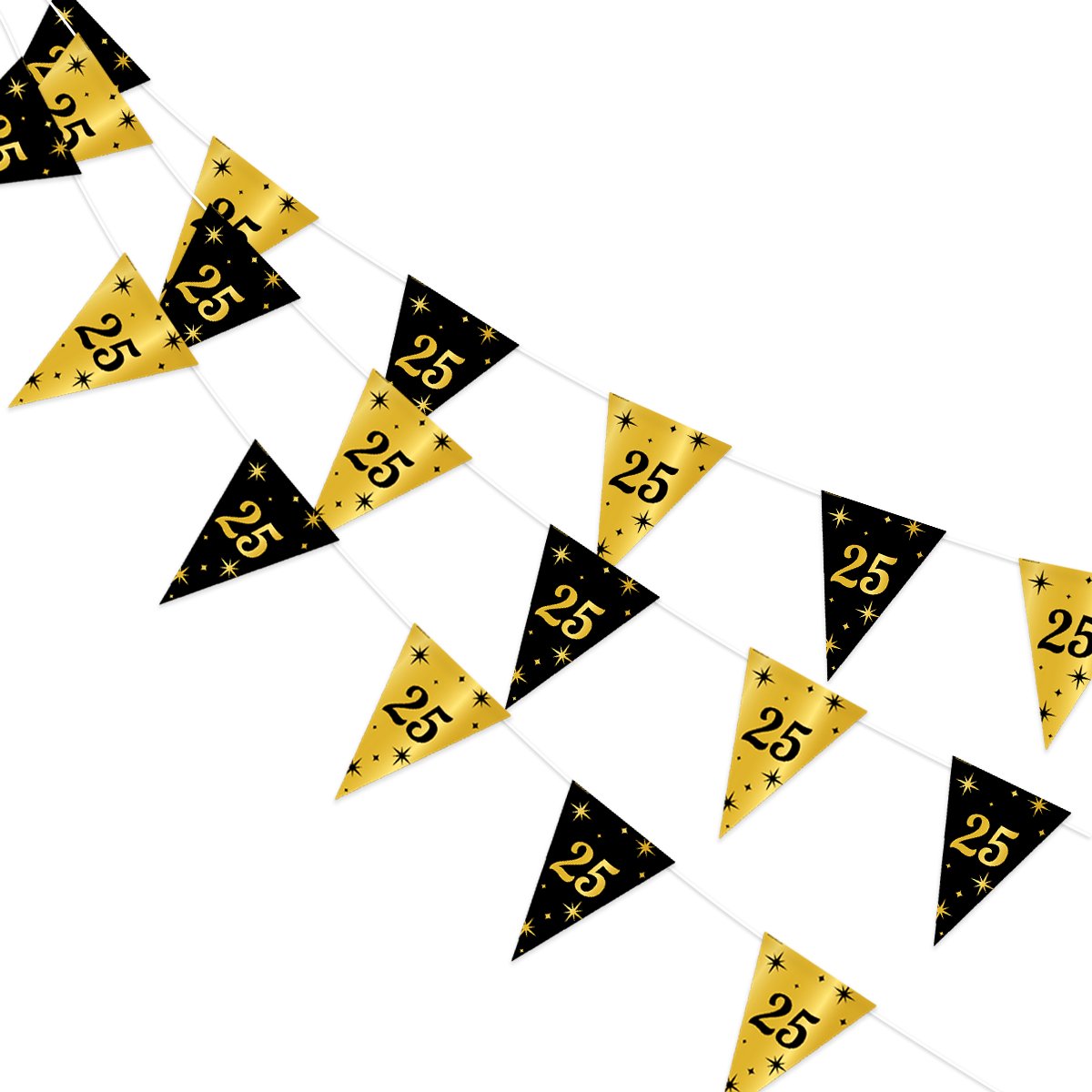 Q2P - Slingers - 25 Jaar - Verjaardag - Versiering - Decoratie - Feestversiering - Vlaggenlijn - Goud - Zwart
