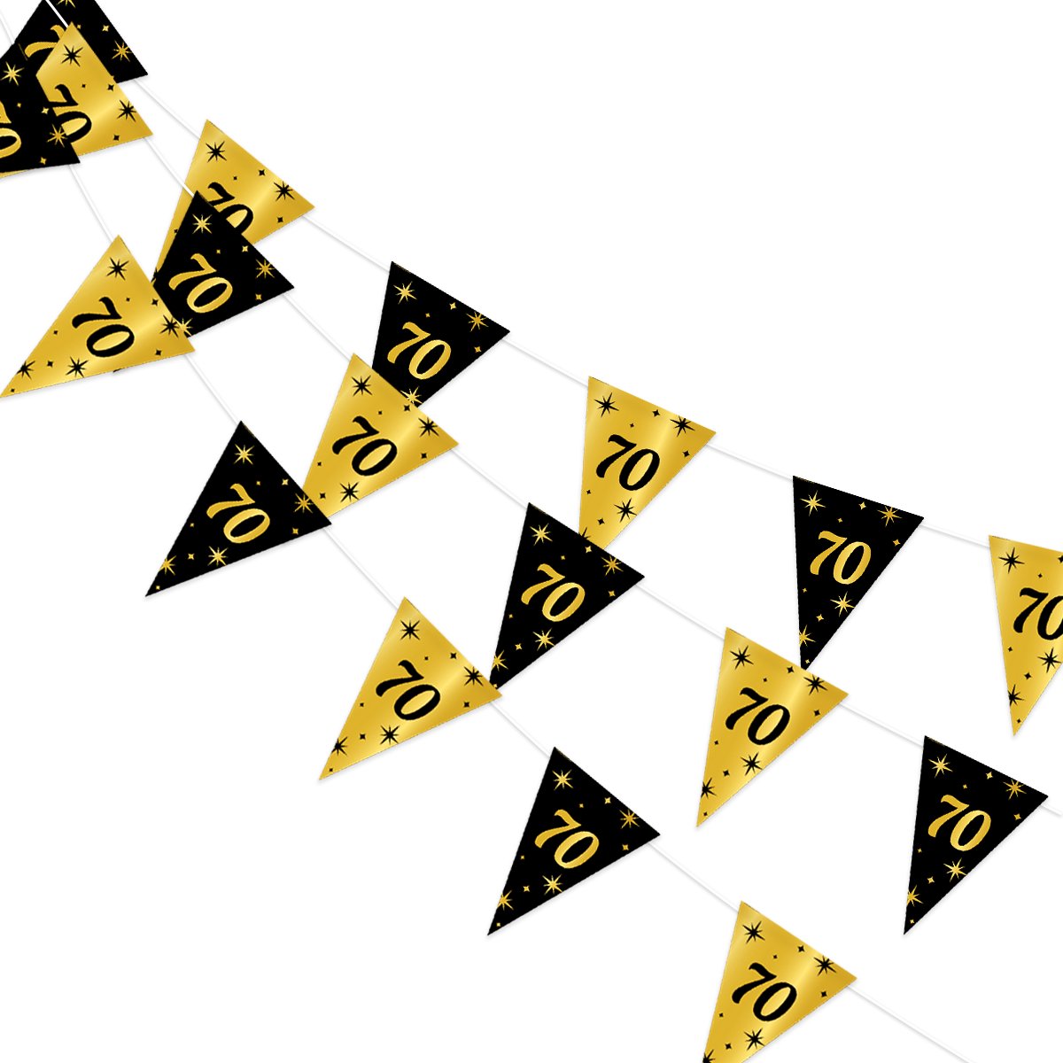 Q2P - Slingers - 70 Jaar - Verjaardag - Versiering - Decoratie - Feestversiering - Vlaggenlijn - Goud - Zwart