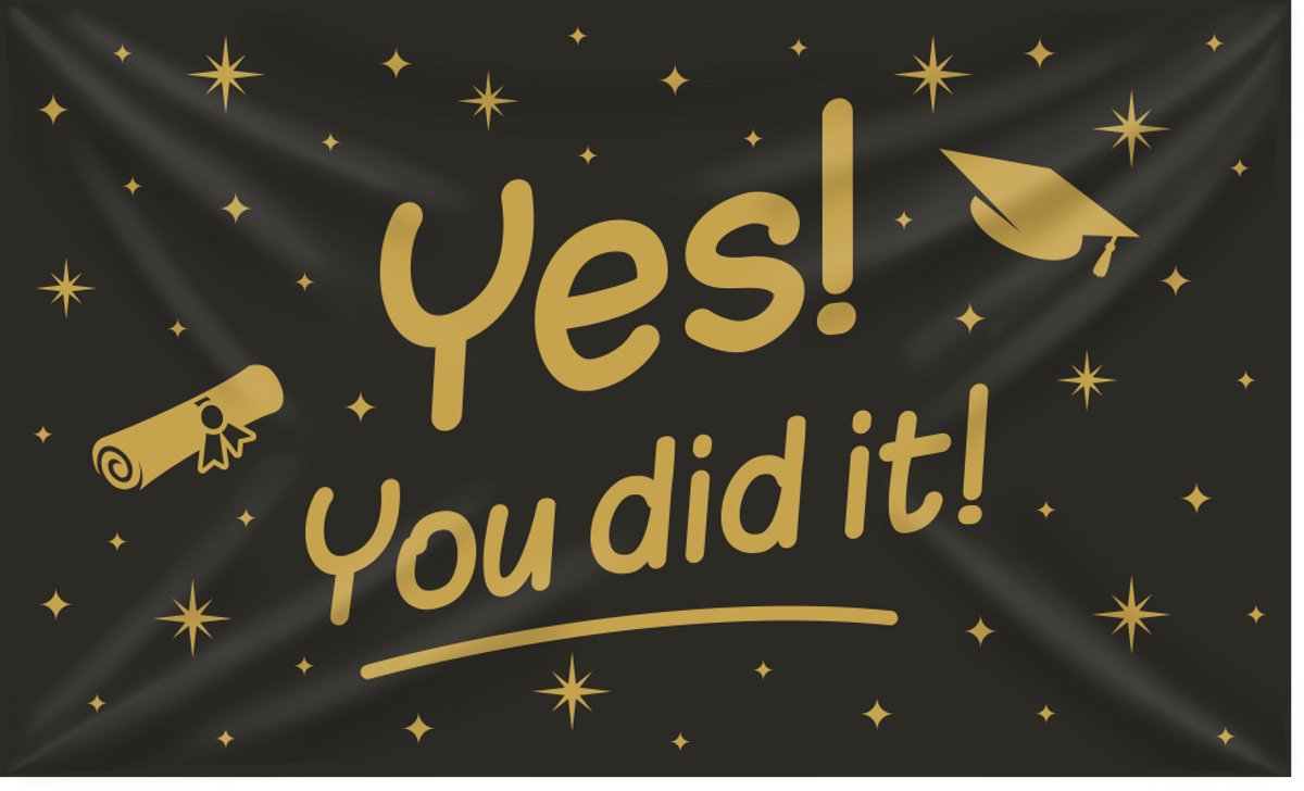 Q2P Geslaagd Vlag – You did it! – 150 x 90 cm – Feestelijke Banner – Geslaagd Versiering - Zwart Goud