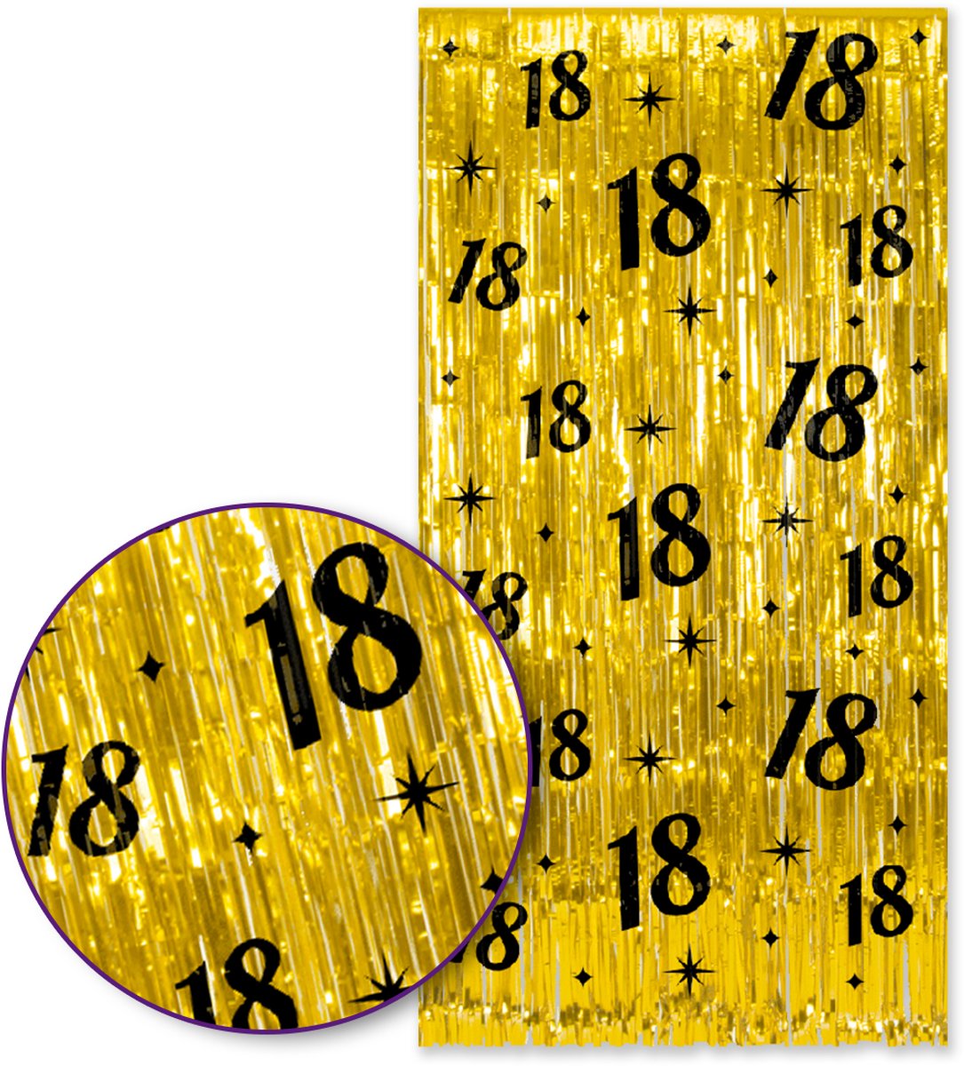   – 18 Jaar Foliegordijn – Goud & Zwart – 100×200 cm – Zelfklevend – 18e Verjaardag Versiering – Backdrop Fotomuur