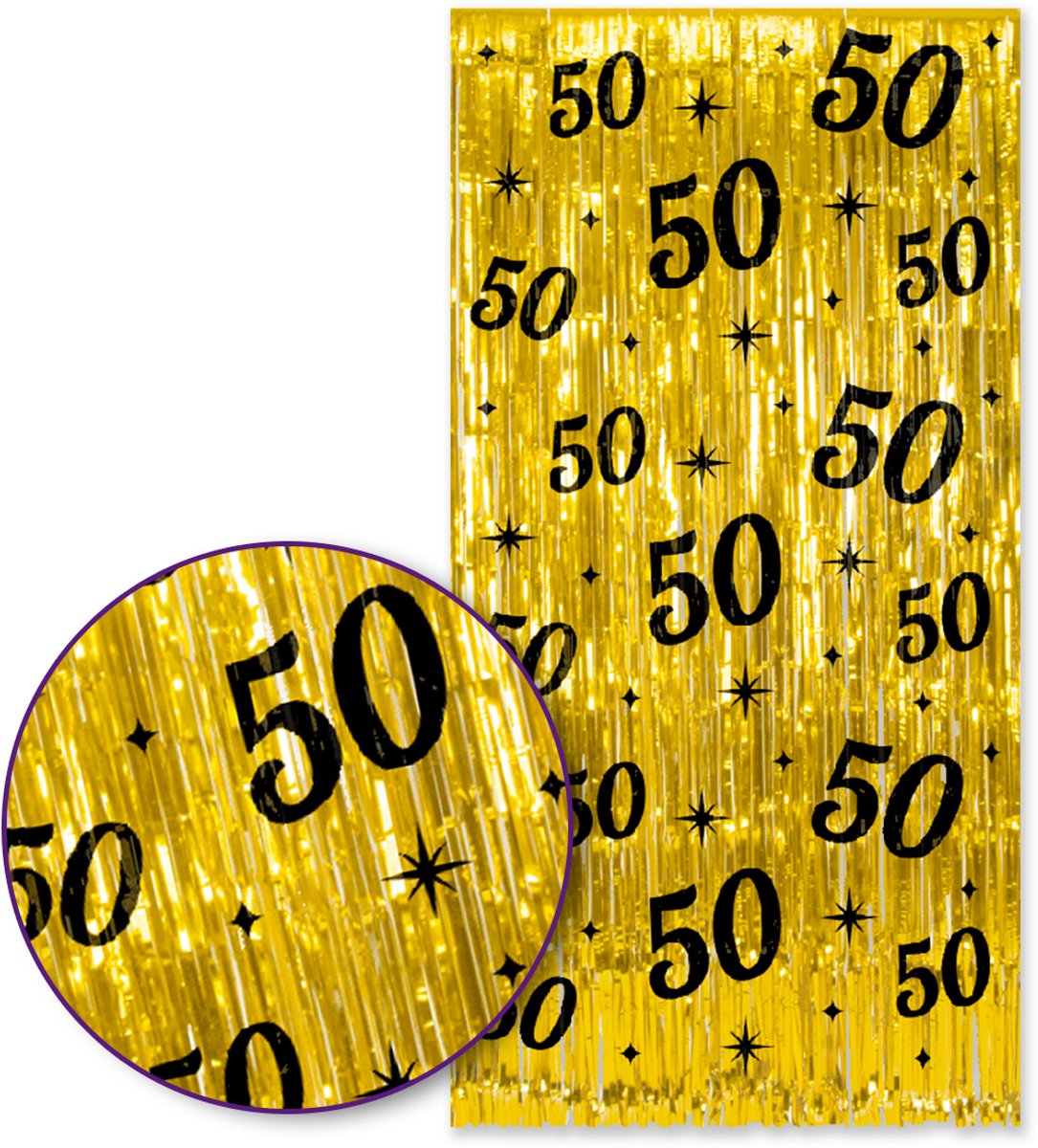   – 50 Jaar Foliegordijn – Goud & Zwart – 100×200 cm – Zelfklevend – 50e Verjaardag Versiering – Backdrop Fotomuur