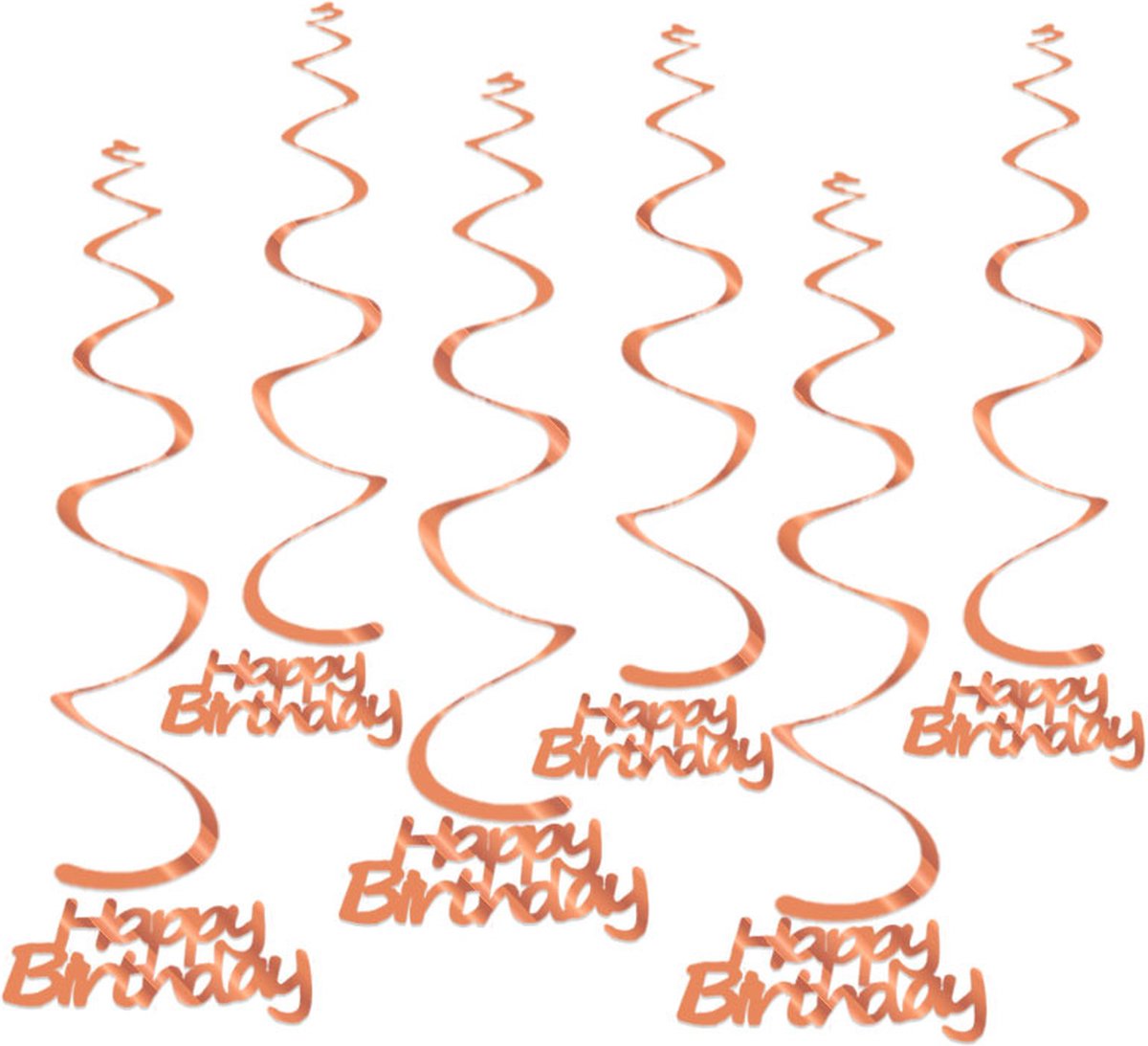 Q2Party - Happy Birthday Swirl - Rose Goud - Slinger - Versiering - Verjaardag - decoratie - Feest - Hangdecoratie – 6 stuks