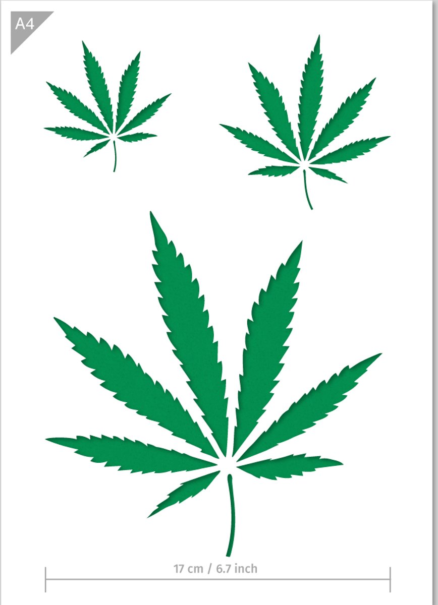 A4 Cannabis Sjabloon - Kunststof Stencil - Onderste blad is 7cm breed - Kindvriendelijk sjabloon geschikt voor graffiti, airbrush, schilderen, muren, meubilair, taarten en andere doeleinden