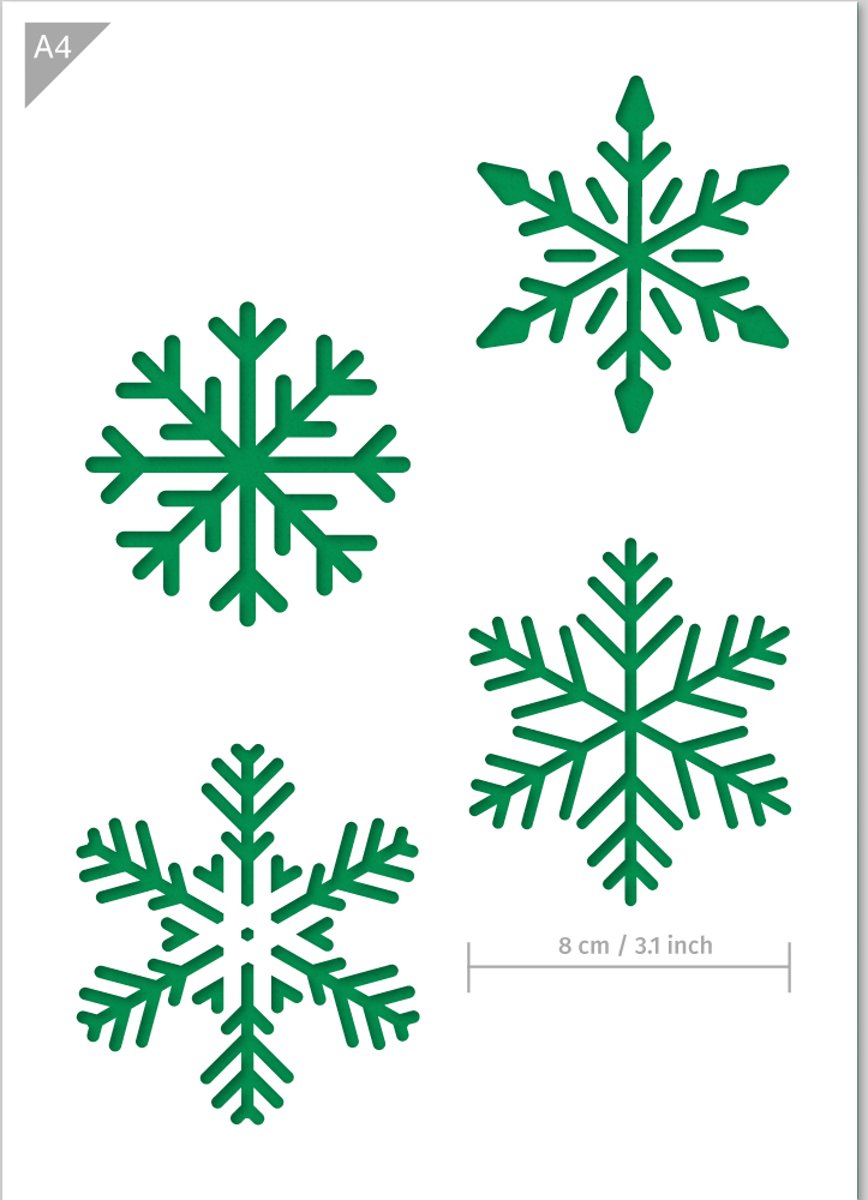 A4 Sneeuwvlokken Sjabloon - Kunststof Sjabloon - Elke vlok is 8cm in doorsnee - Geschikt als raam decoratie sjabloon
