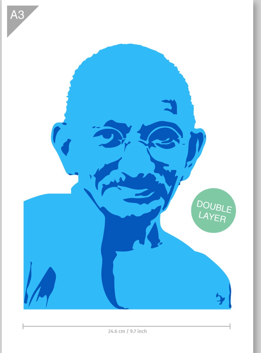 Mahatma Gandhi Sjabloon - 2 Lagen Kunststof Stencil - A3 29,7 x 42cm - Gandhi is 24,6 cm breed