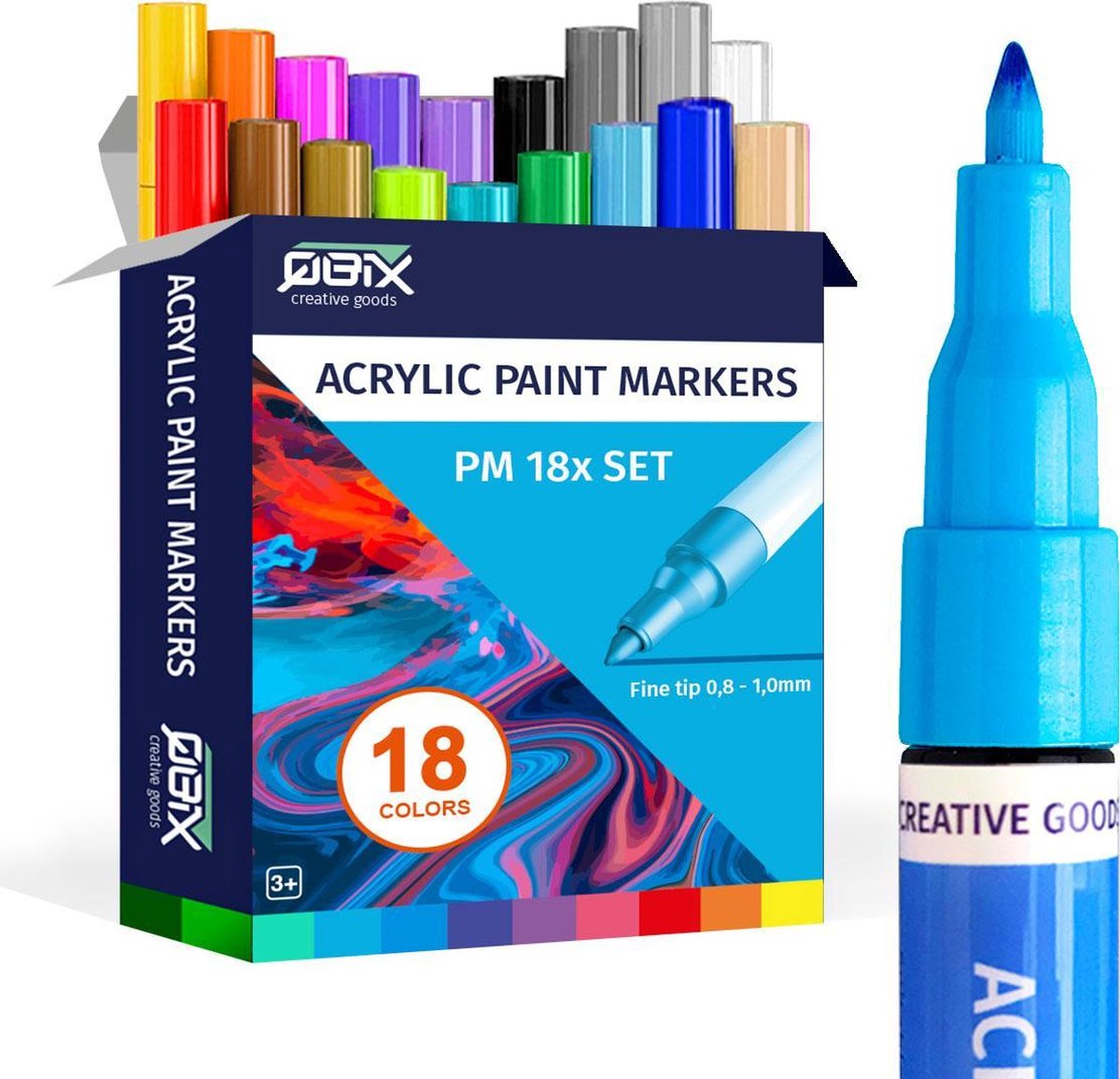 QBIX Acryl Paint Marker Set Fine Tip - 18 Kleuren - Geschikt voor vele ondergronden