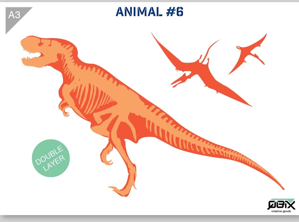 T-Rex Dinosaurus Sjabloon - Kunststof Stencil - A3 42 x 29,7 cm - 2 lagen - Dino is 23cm hoog