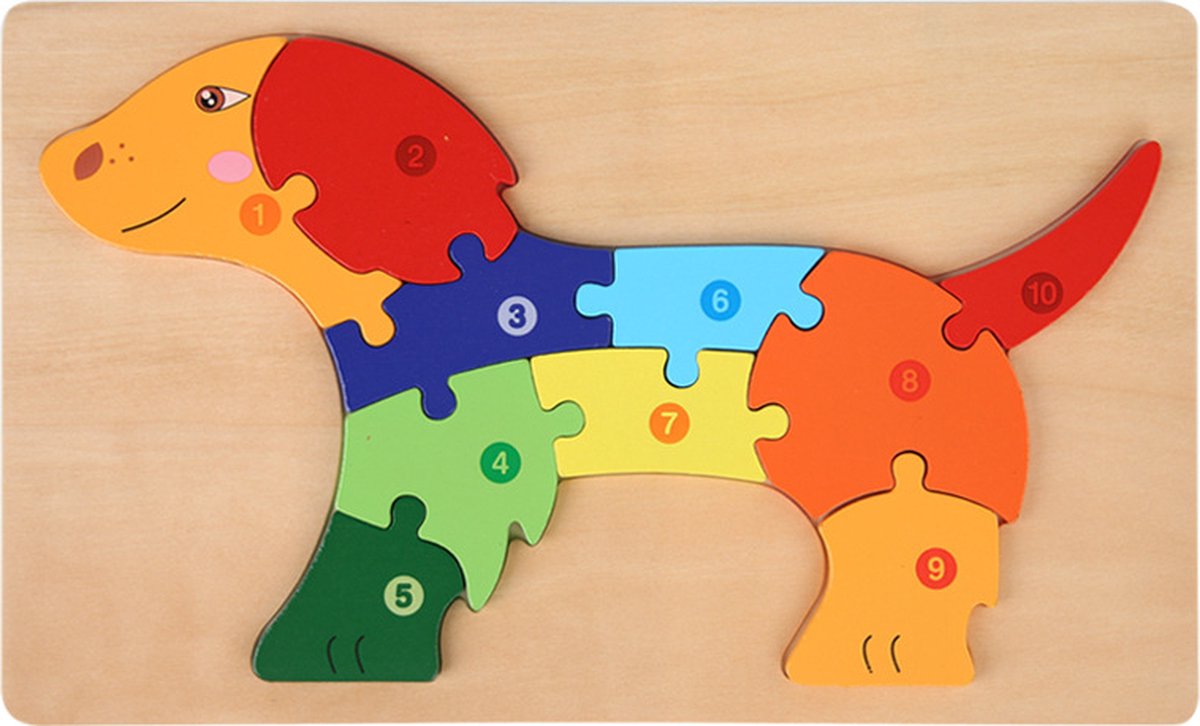 Houten Blokpuzzel-Montessori Speelgoed-3D puzzel-Kinderen-3 Jaar-Gift-Cadeau-10stuks-Puppy