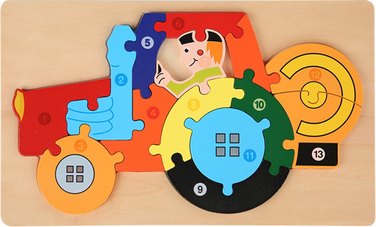 Houten Blokpuzzel-Montessori Speelgoed-3D puzzel-Kinderen-3 Jaar-Gift-Cadeau-13stuks-Auto