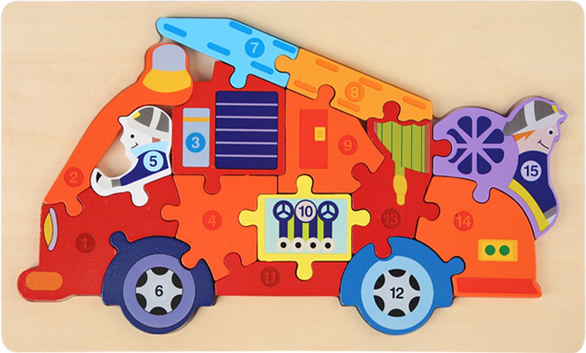 Houten Blokpuzzel-Montessori Speelgoed-3D puzzel-Kinderen-3 Jaar-Gift-Cadeau-15stuks-Kraanwagen