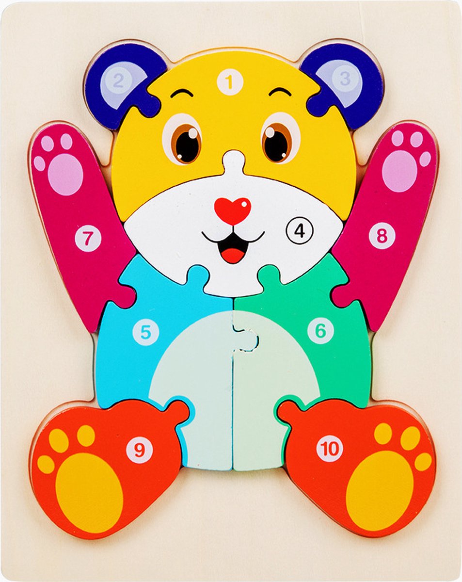 Houten Blokpuzzel-Montessori Speelgoed-3D puzzel-Kinderen-3 Jaar-Gift-Cadeau-Beer, Educatief Spel voor 3 4 5 6 7 Jaar, Cadeau voor Jongens en Meisjes
