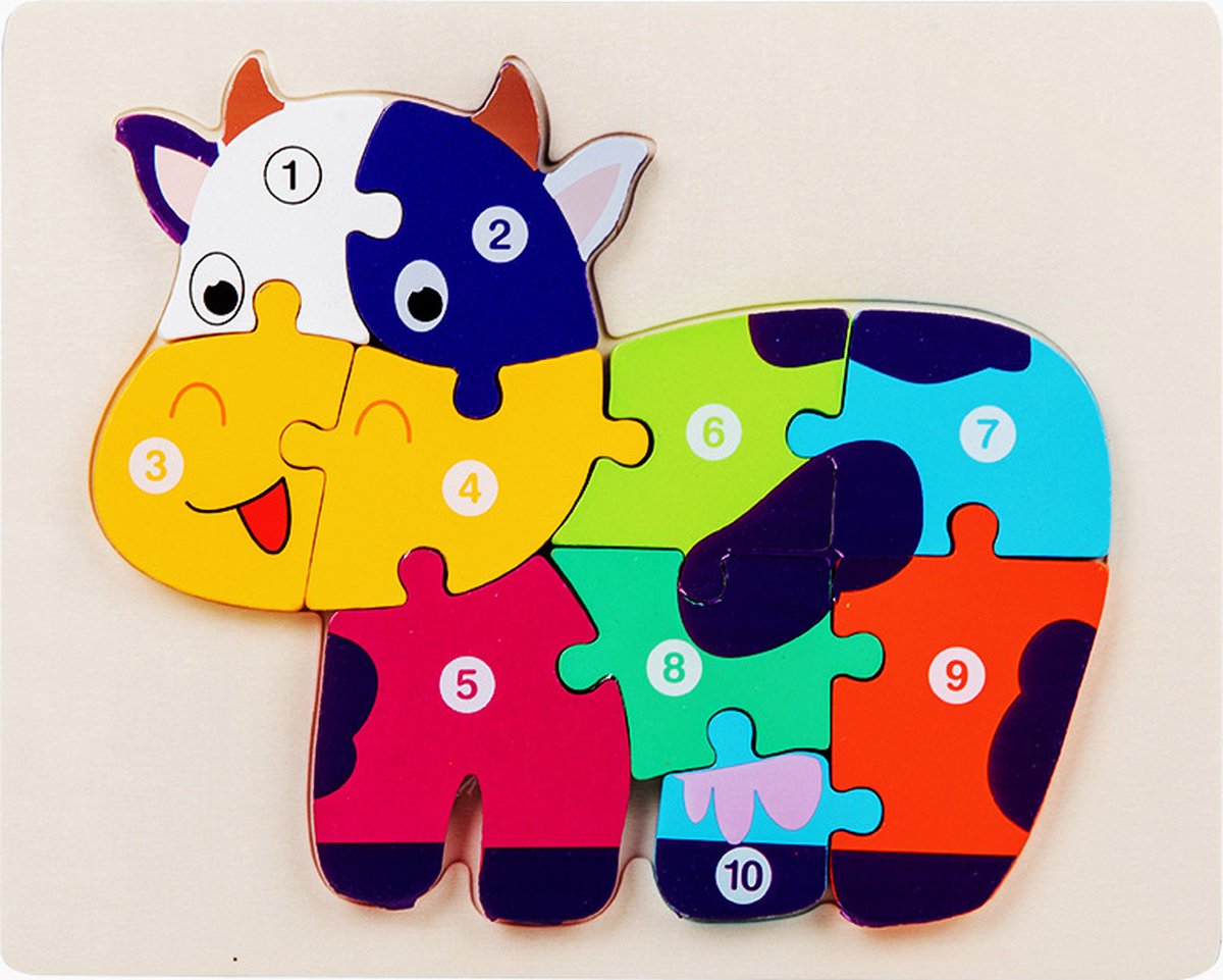Houten Blokpuzzel-Montessori Speelgoed-3D puzzel-Kinderen-3 Jaar-Gift-Cadeau-Koe, Educatief Spel voor 3 4 5 6 7 Jaar, Cadeau voor Jongens en Meisjes