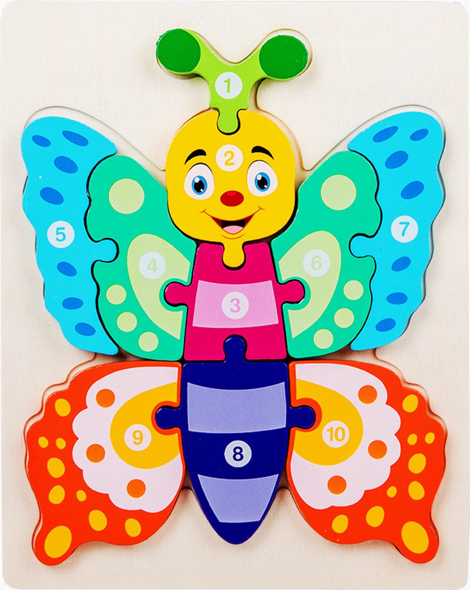 Houten Blokpuzzel-Montessori Speelgoed-3D puzzel-Kinderen-3 Jaar-Gift-Cadeau-Vlinder, Educatief Spel voor 3 4 5 6 7 Jaar, Cadeau voor Jongens en Meisjes
