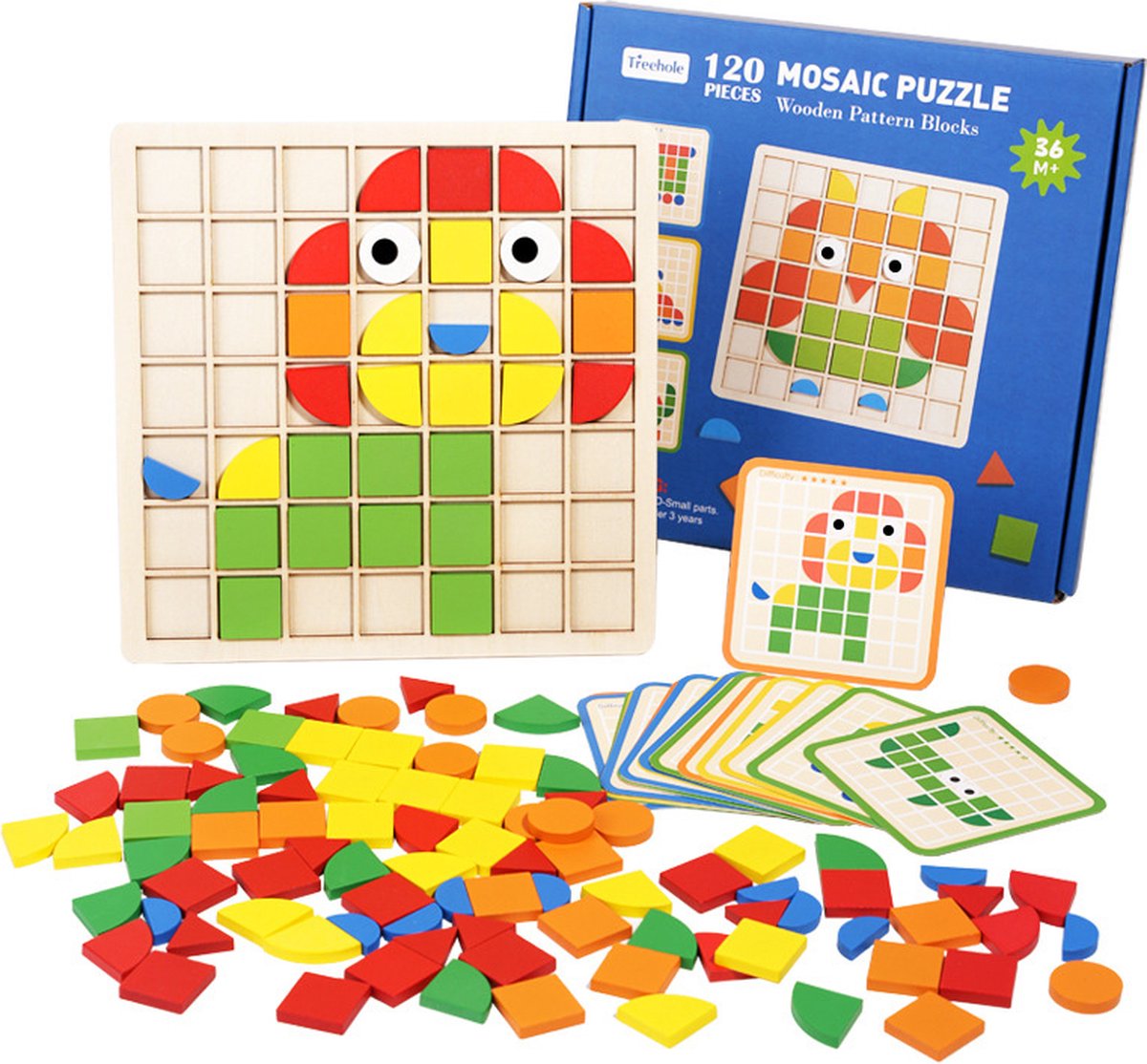 Houten Puzzel 120 stukjes voor Kinderen, Montessori Speelgoed met 20 Designkaarten, Educatief Spel voor 3 4 5 6 7 Jaar, Cadeau voor Jongens en Meisjes