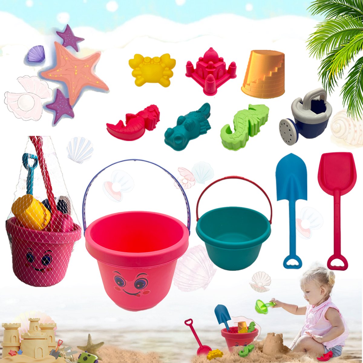 Zandspeelset 11pcs Strandspeelgoedset Zandset Kinderen Zandspeelset roze