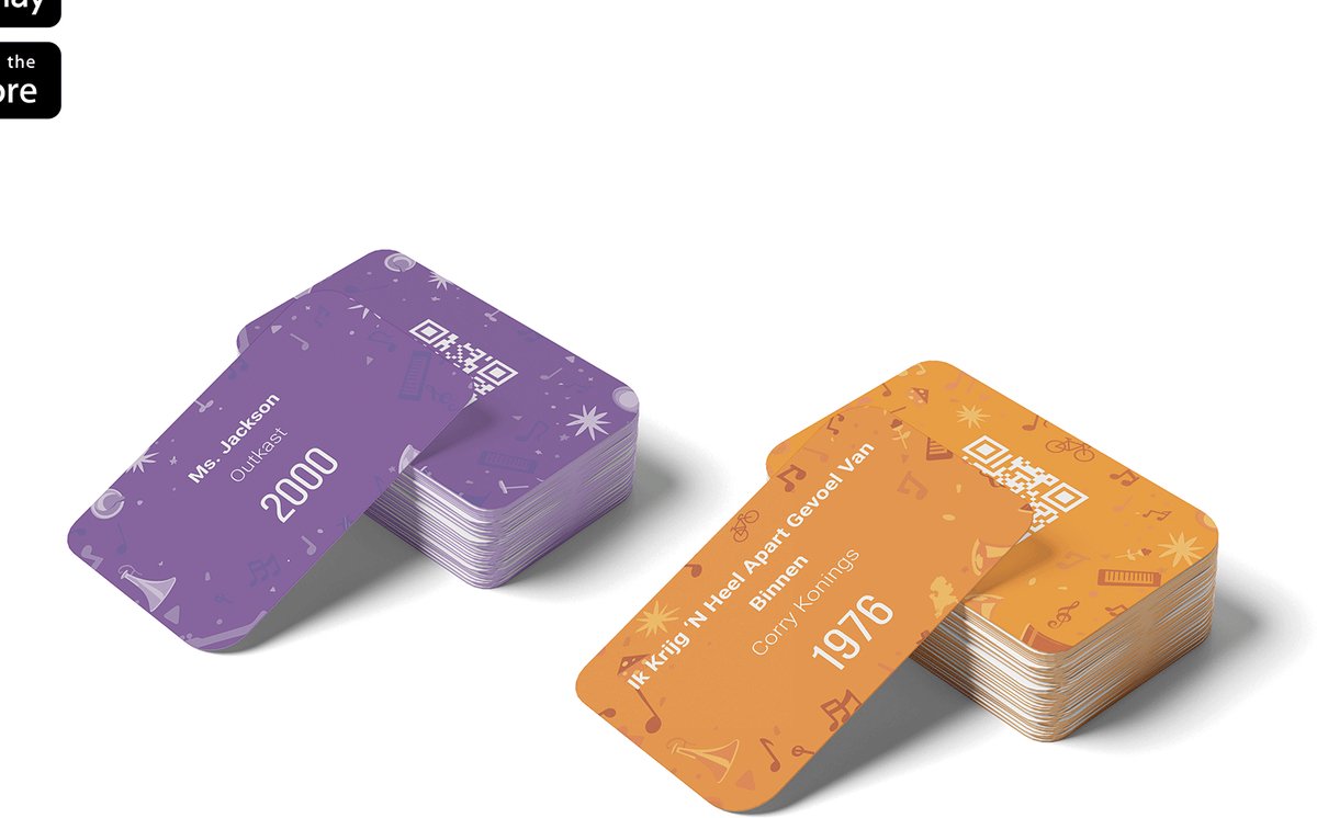 QR Music Cards - Hollandse Hits editie + Nineties en Zeroes editie - 150 + 150 kaartjes - Inclusief gratis app - Muziekspel - Kaartspel - Partyspel