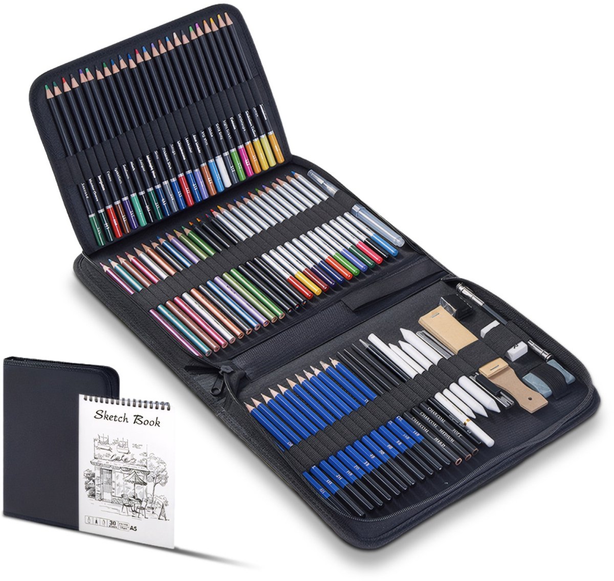 Kleurpotlodenset - 79-delig schilderpakket - Wateroplosbare oliepotloden - Tekenen & schilderen - Creatieve set - Voor kunstenaars, studenten, kinderen - Multicolor - Met schetsboek