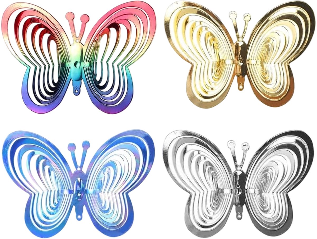 QTTVBTNA - 4 Stuks Vogelverschrikker Vlinders - Reflecterende Vogelafweer voor Tuin en Balkon - Kleurrijke Dieren Decoratie met Spiegeltjes - Beschermt Planten en Fruit tegen Vogels