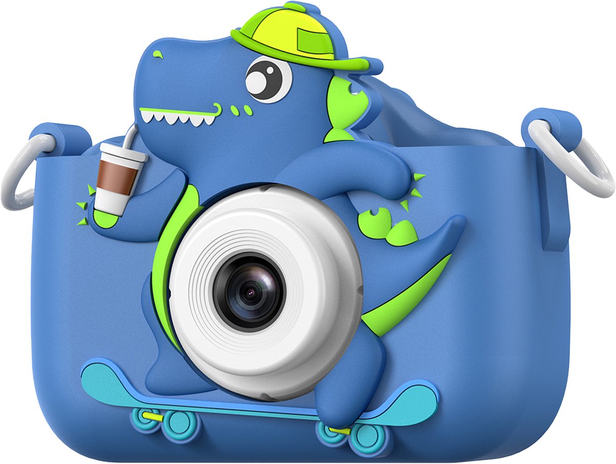 QTTVBTNA - Kindercamera - Dinosaurus Speelgoedcamera met Zachte Hoes - Fotocamera voor Kinderen 3-12 Jaar - Zelfontspanner, Video Opname - Cadeau voor Meisjes & Jongens (Kerstcadeau, Verjaardag) - Blauw