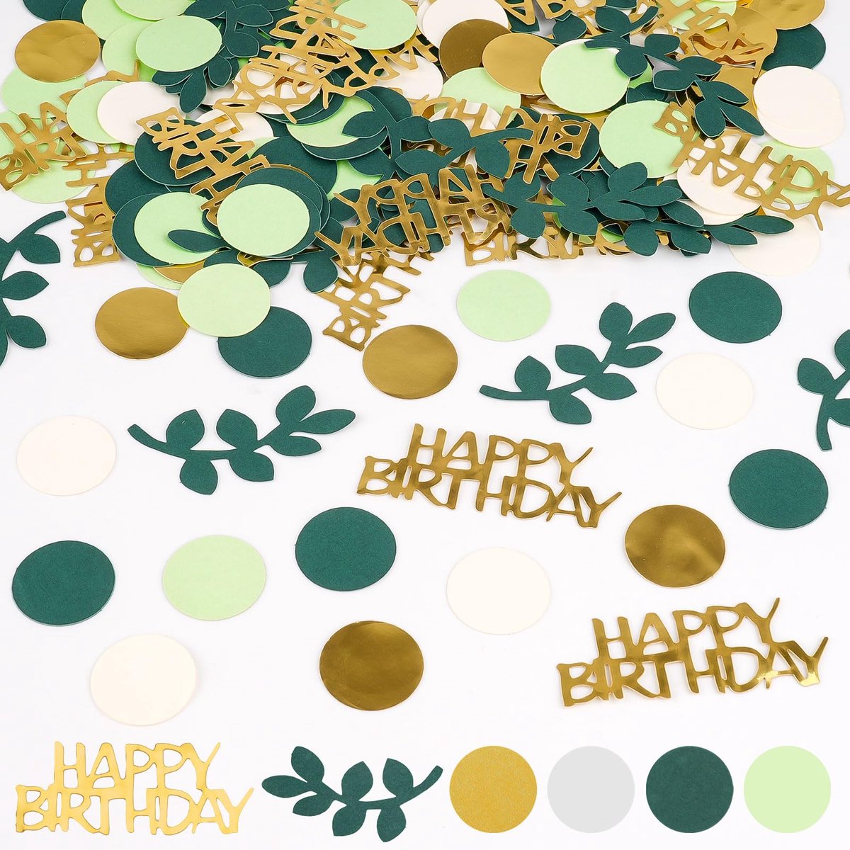 QTTVBTNA -Happy Birthday Confetti Groen Goud – Tafeldecoratie Verjaardag, Bruiloft, Feestversiering 200 Stuks