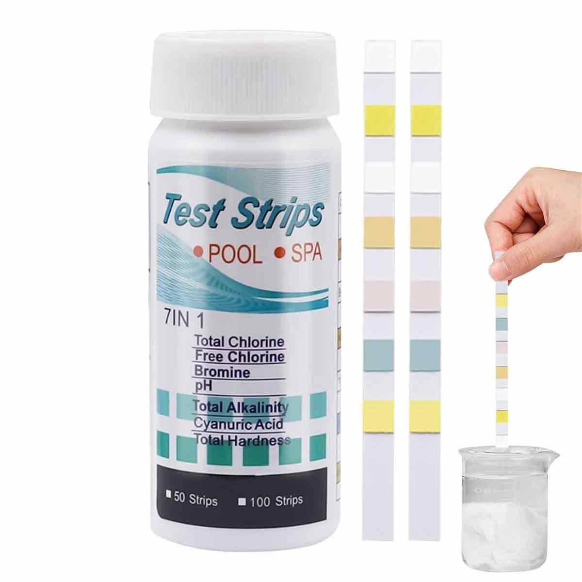 Water Teststrips 6-in-1 - Voor Zwembad & Spa - Meet Chloor, Bromide, pH & Hardheid - Waterkwaliteitsmeter - Voor Thuisgebruik - Wit - 100 Stuks
