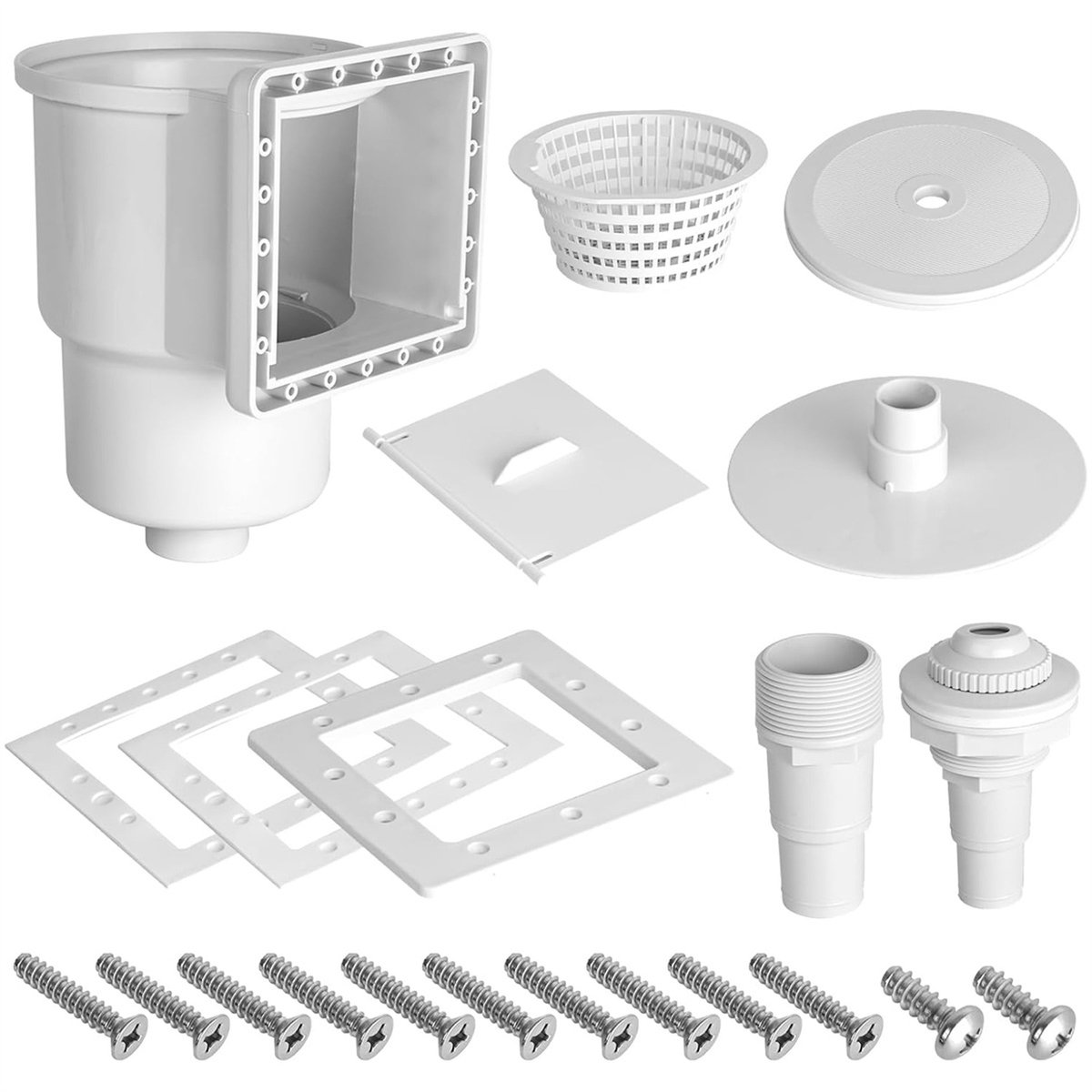 Zwembad Skimmer voor Opzetbaden - Met Vuldop & Accessoires - Kleine Opening - Eenvoudige Installatie - Voor Schoon Zwemwater - Wit - Ø15cm - 1 Set