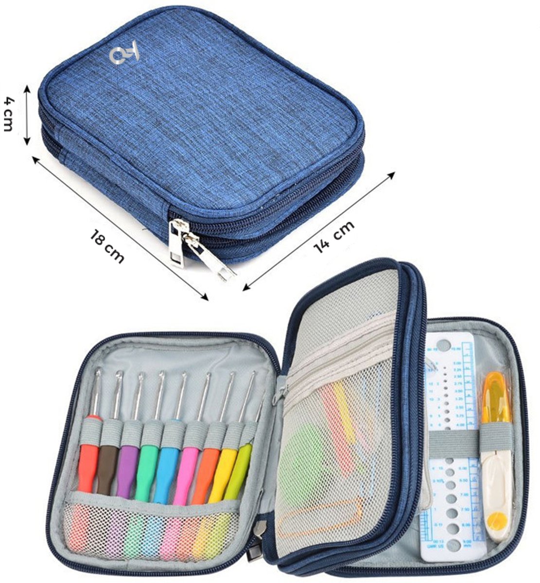  luxe Softgrip haaknaaldenset 25-delig met haak& brei accessoires in luxe etui - blauw