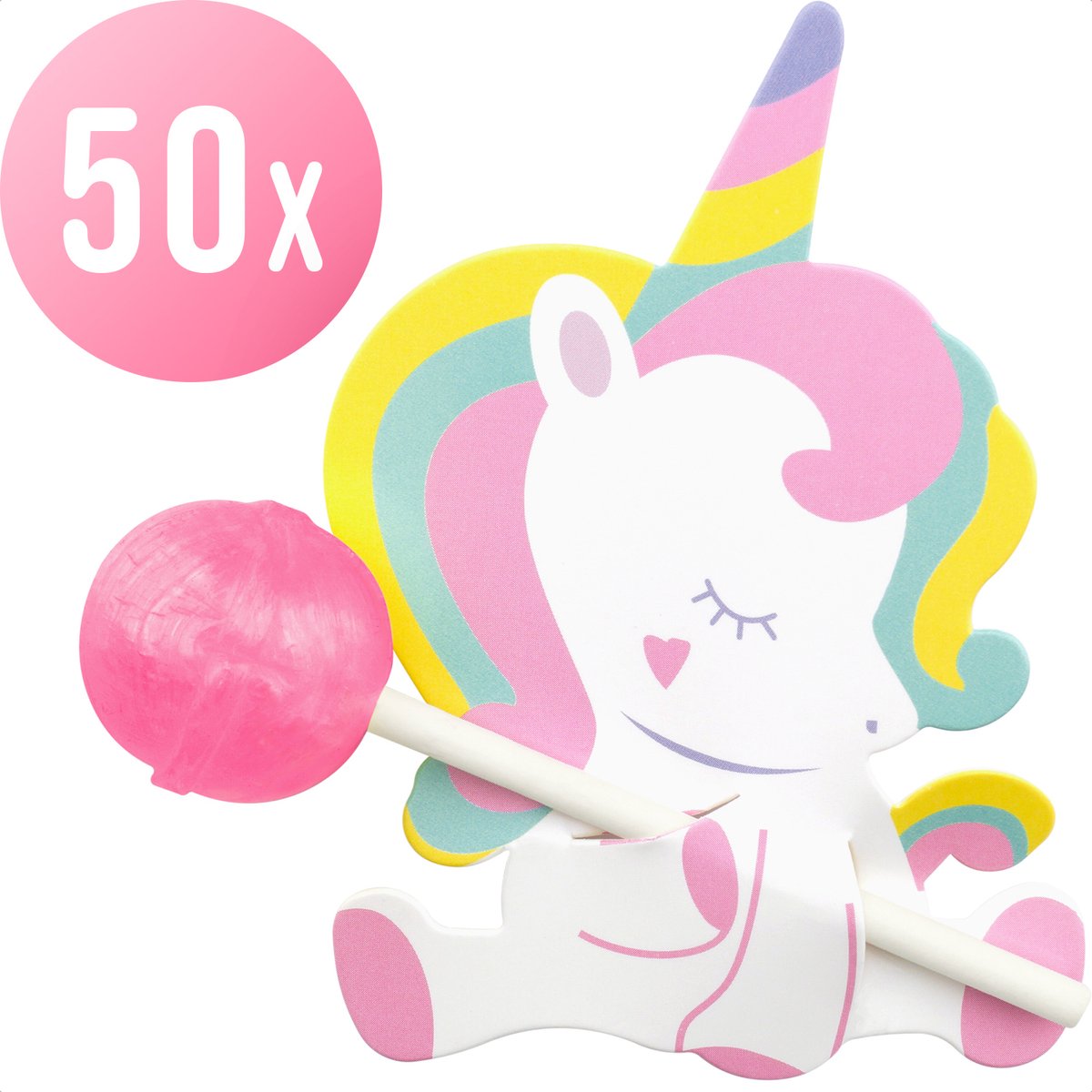 Traktatie uitdeelcadeautjes voor kinderen – Lolly kaarten Unicorn – Karton – 50 stuks