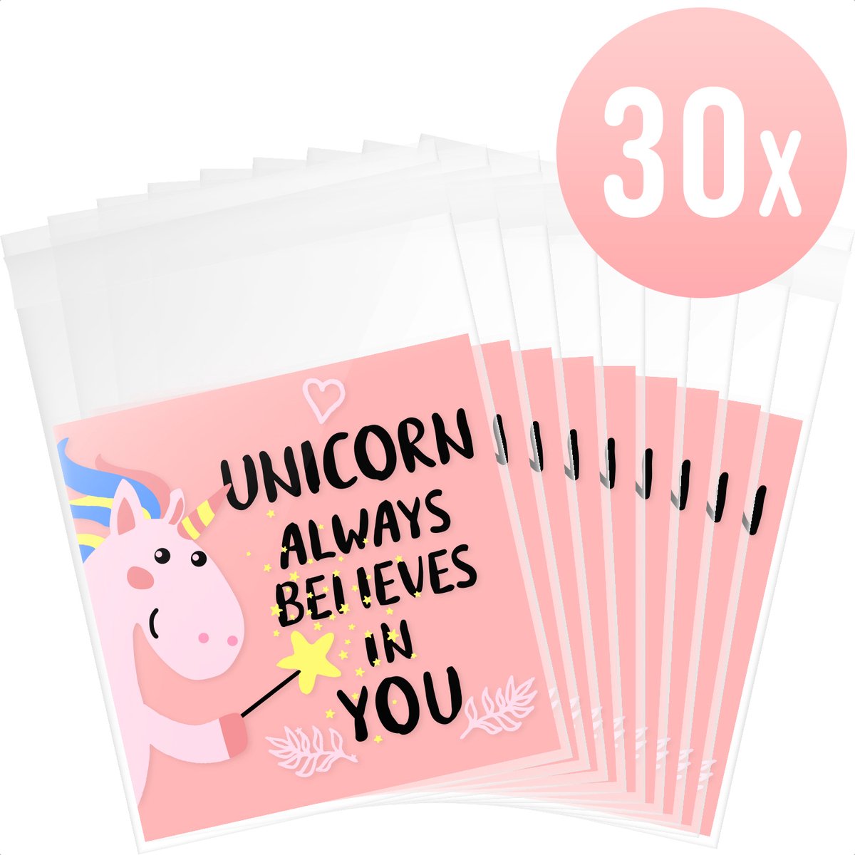 Uitdeelzakjes unicorn traktatie zakjes - set van 30 stuks
