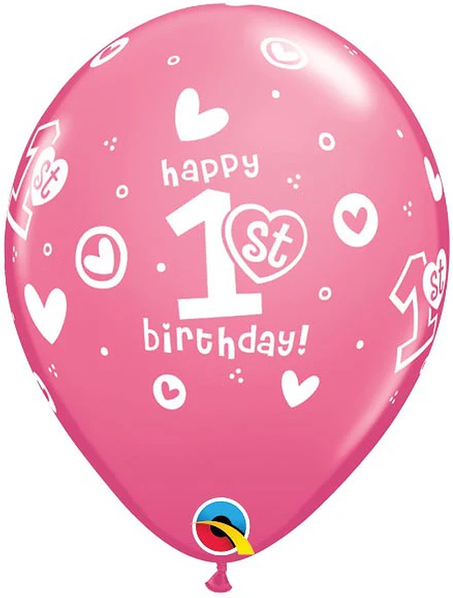 1st Birthday ballon roze 5st