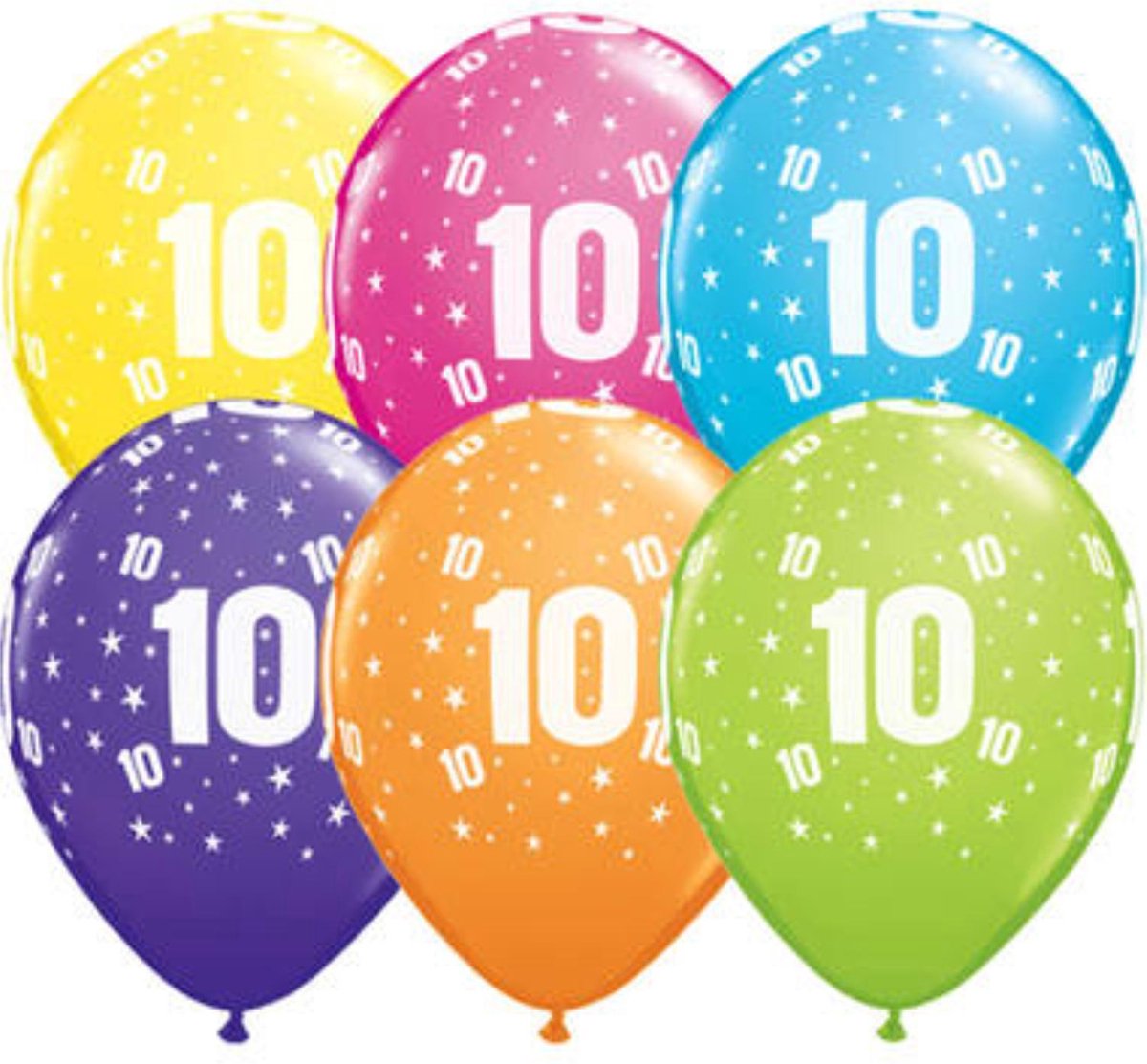 Meerkleurige 10 Jaar Ballonnen 28cm - 25 stuks